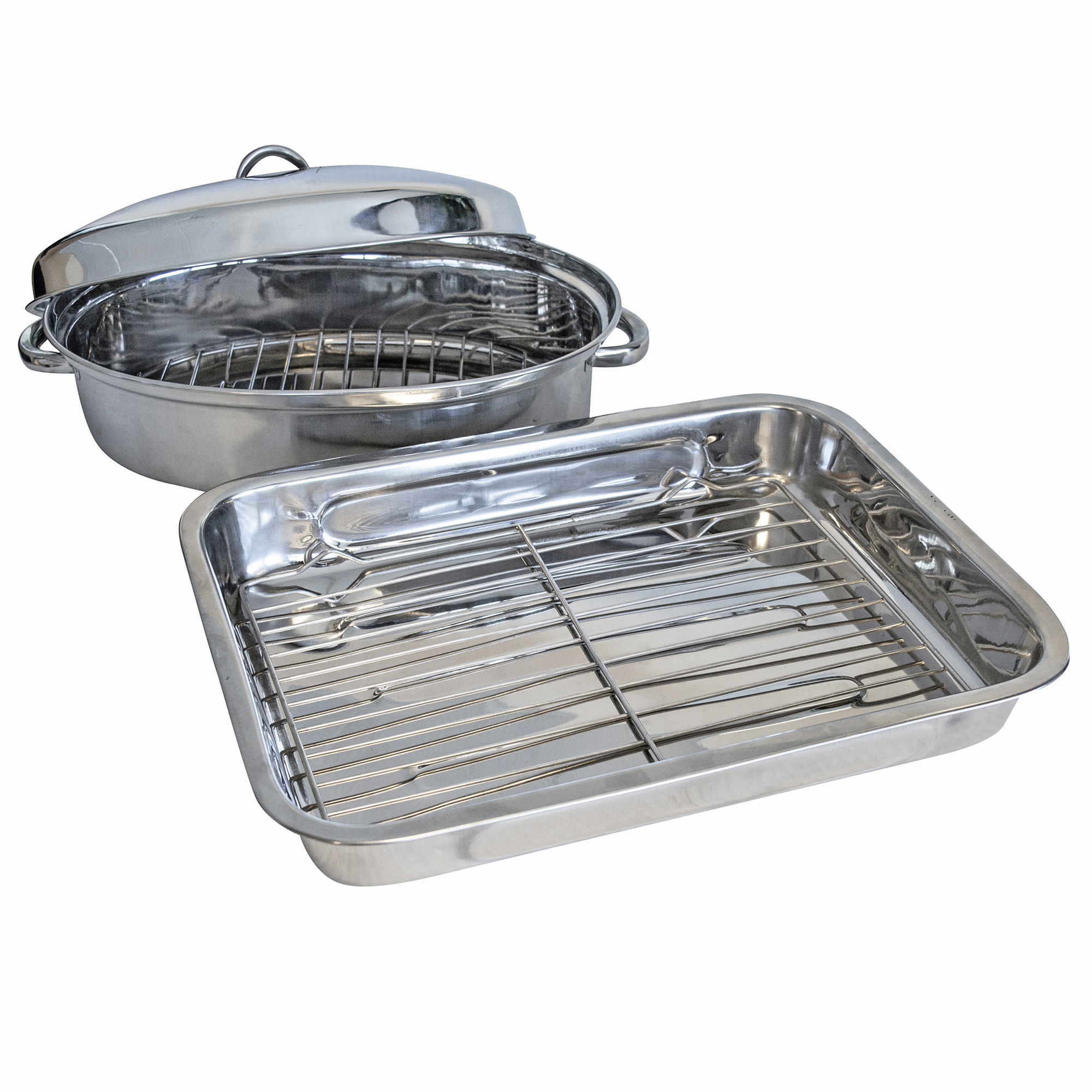 AMERIHOME, 2 Piece Stainless Steel Roasting Set, Included (qty.) 2 Material Stainless Steel, Model# SSRSET